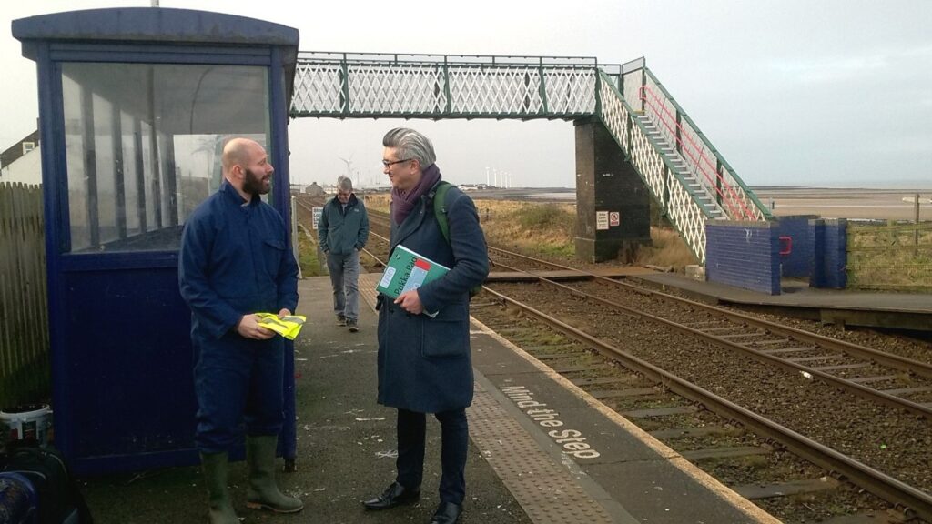 ACoRPs Ian Davis speaking to Turning Point manager Warren Birch, at Flimby Station.