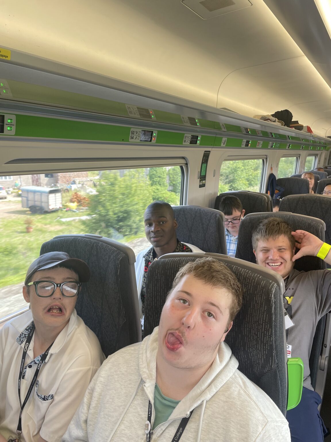 4. Funny faces on a train